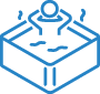 a blue line art of a person in a hot tub