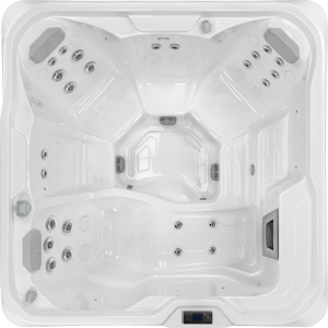 a white square tub with a black background