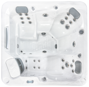 a white square tub with silver buttons