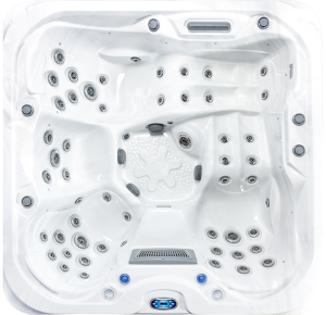 a white and black hot tub